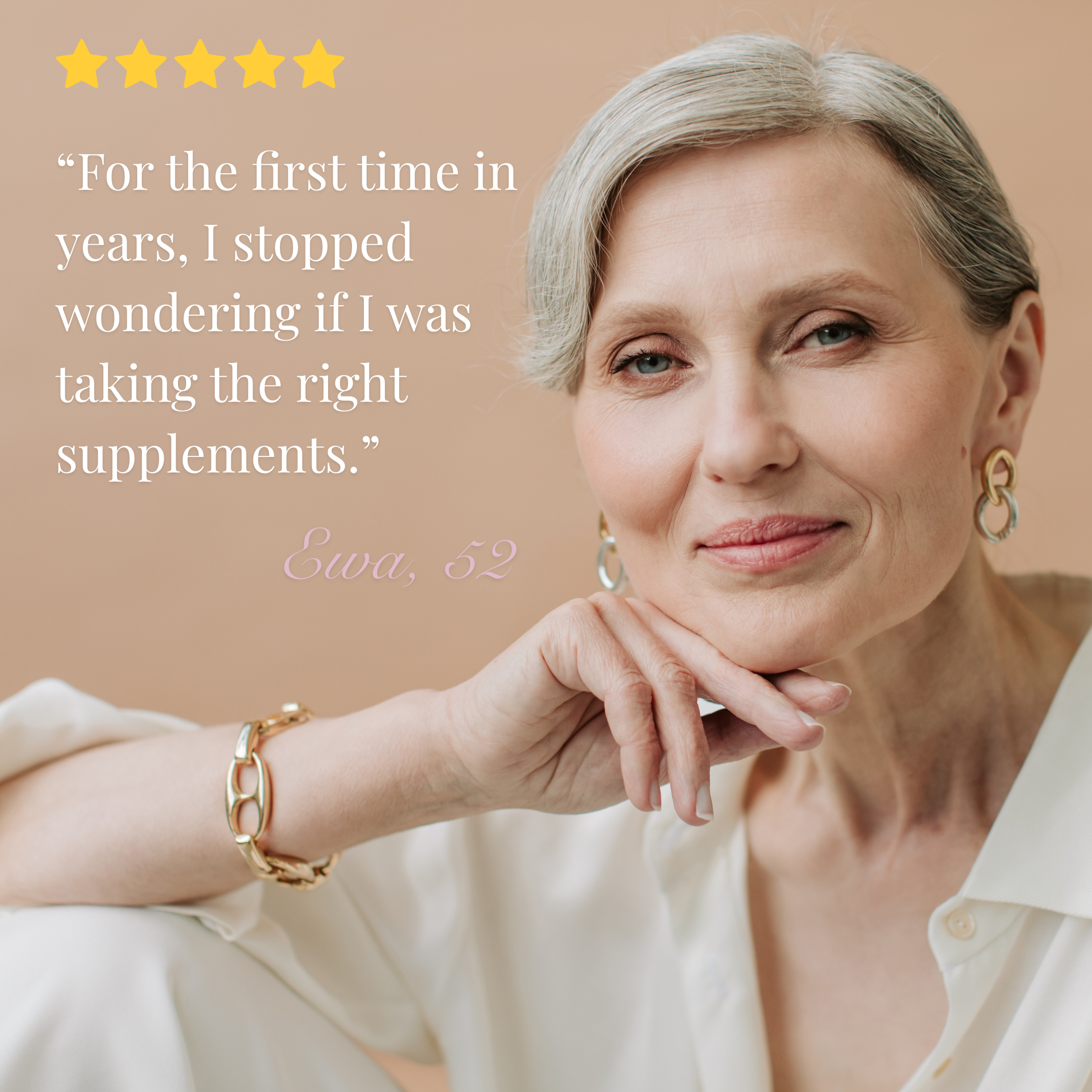 Portrait of a mature woman beside an AURA customer testimonial